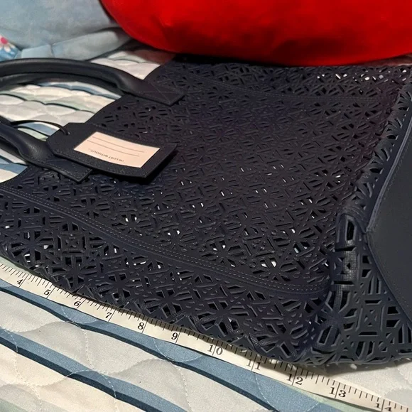 TORY BURCH EUC Dark Blue Perforated Tote - Picture 9 of 10